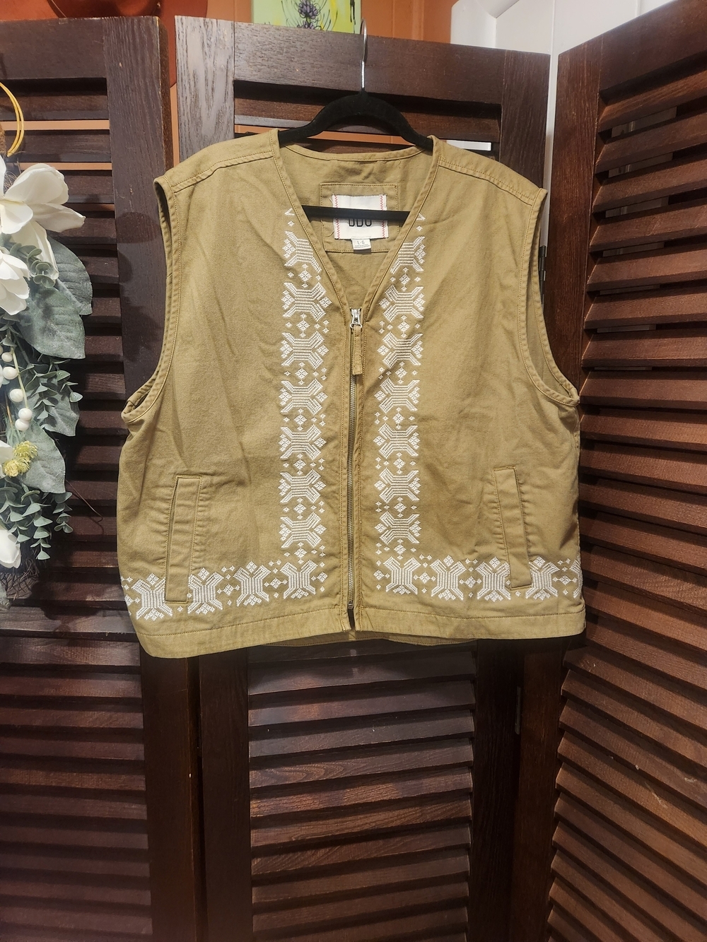 BDG Tan Embroidered Utility Vest